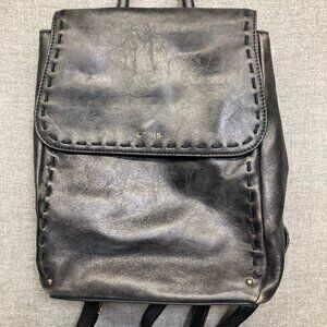 Lodis Kai Backpack Black Leather Tote Purse Smooth Sleek Minimalist Pocket Lined